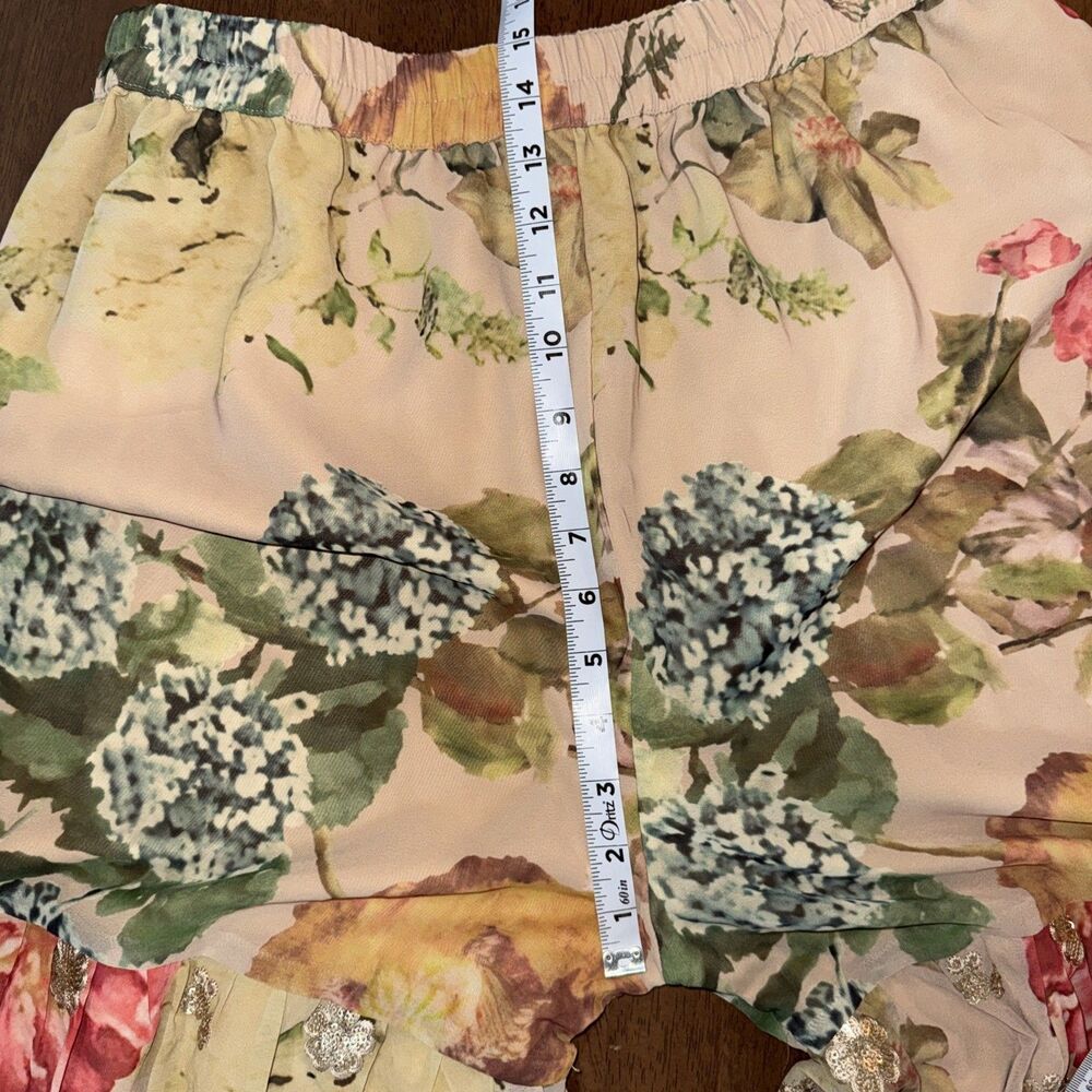 Floral Chiffon Palazzo Pants Wide Leg Beaded Sequin Lined Skirt Look Boho L - Picture 9 of 11